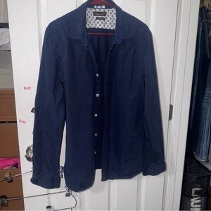Denim & Flower Ricky Singh Men's XL Slim Fit‎ Navy Micro Dot Button Down Shirt